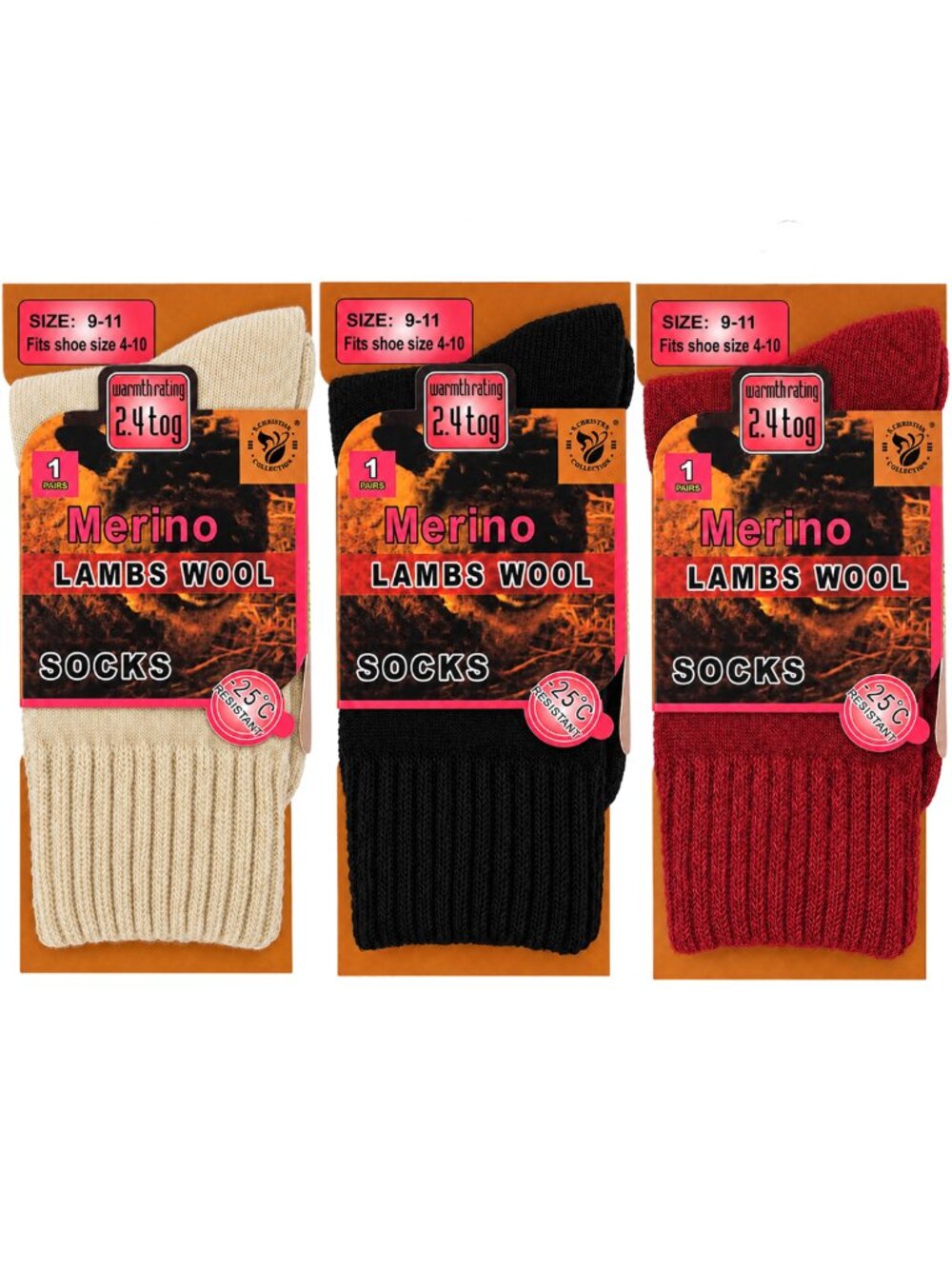 Women's Merino Lamb Wool Socks, Size 9-11 Thick Warm Winter Hiking Crew,  3-Pack